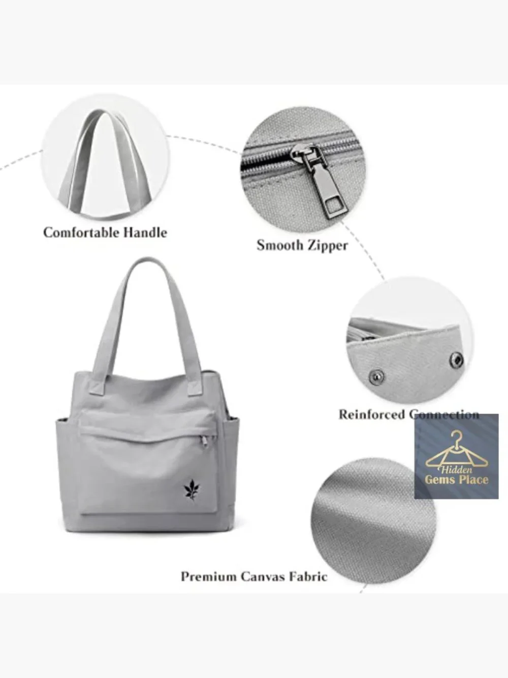 Canvas Tote Handbag with Multi-Pockets Lightweight Casual Everyday Essential